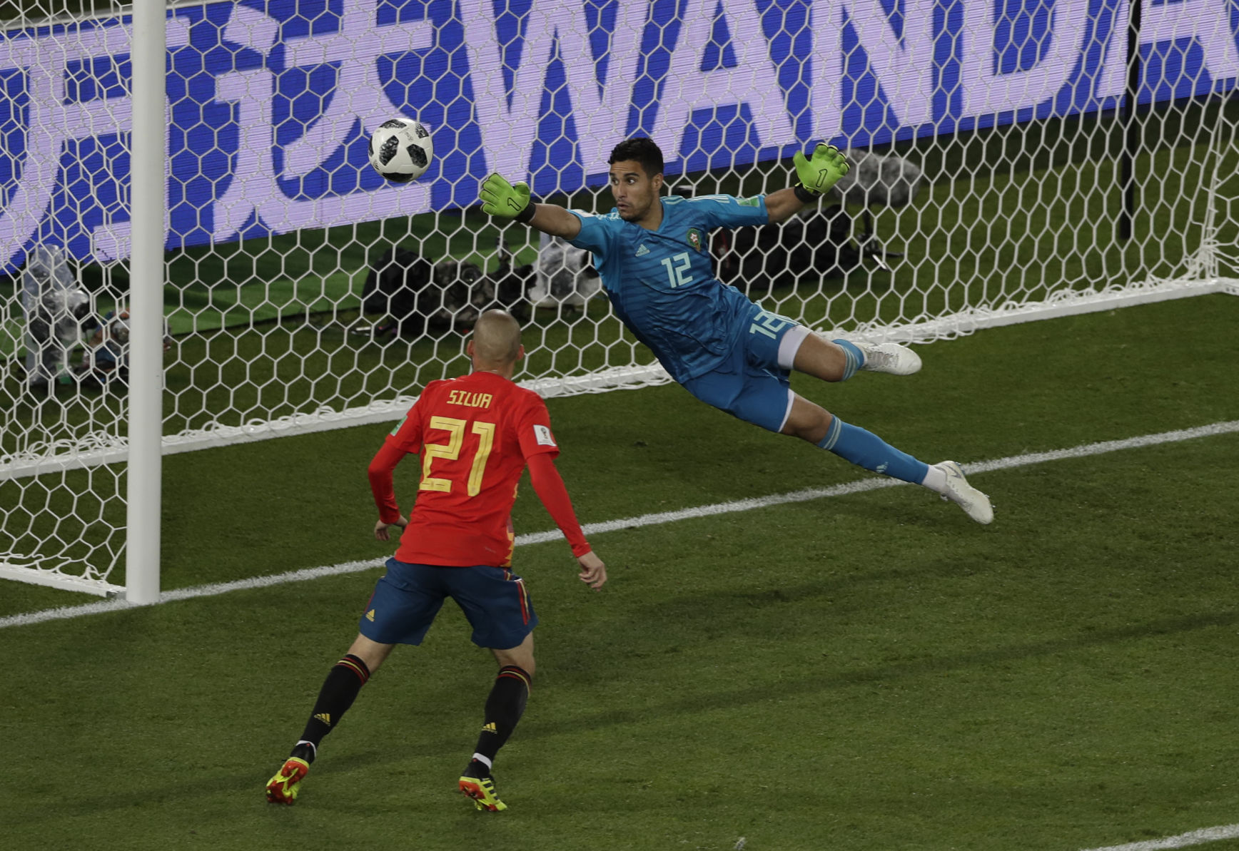 Morocco goalie makes save